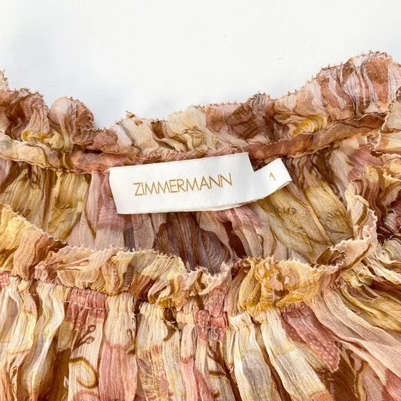 Zimmermann Tempo Flutter Midi Dress Silk Toffee Nouveau Size AU 1 US 6 - Picture 8 of 12